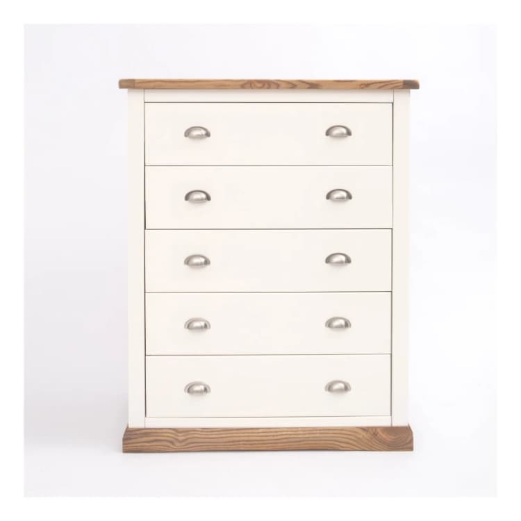 Image of Cabinet Bits Tropea 5 Drawer Chest of Drawers Chrome Cup Handle in Off-White Off-White Unisex
