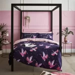 Image of Sassy B Cosmic Cranes Print Reversible Duvet Cover Set, Navy, King