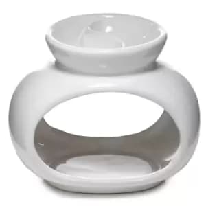 Image of White Ceramic Oval Double Dish Oil and Wax Burner