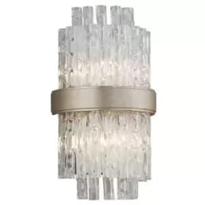 Image of Chime 2 Light Wall Sconce Silver Leaf Polished Stainless, Glass