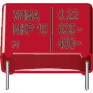 Image of MKP thin film capacitor Radial lead 0.01 uF 1600 Vdc 20 15mm L x W x H 18 x 5 x 11mm Wima MKP1T021004B00KSSD 1 pc