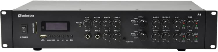 Image of Adastra ADASTRA A4 Dual Zone 4X 200W PA Amplifier With Bluetooth USB SD FM MP3 AUX RCA A4