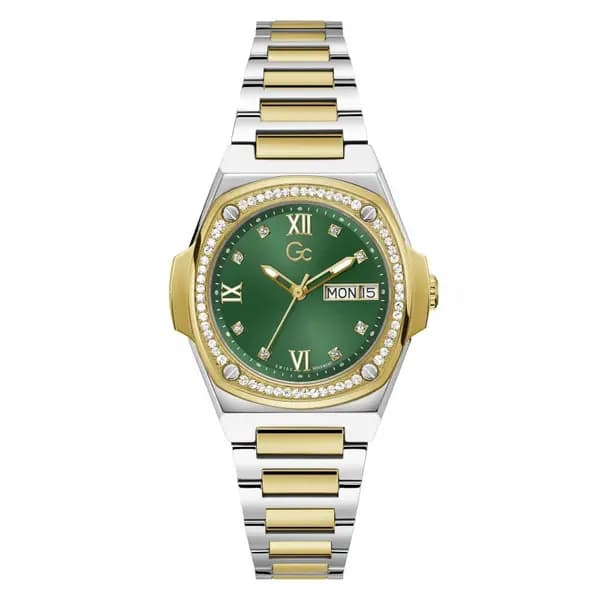 Image of Gc Watches Ladies Coussin Shape Lady Silver & Yellow Gold Watch Y9