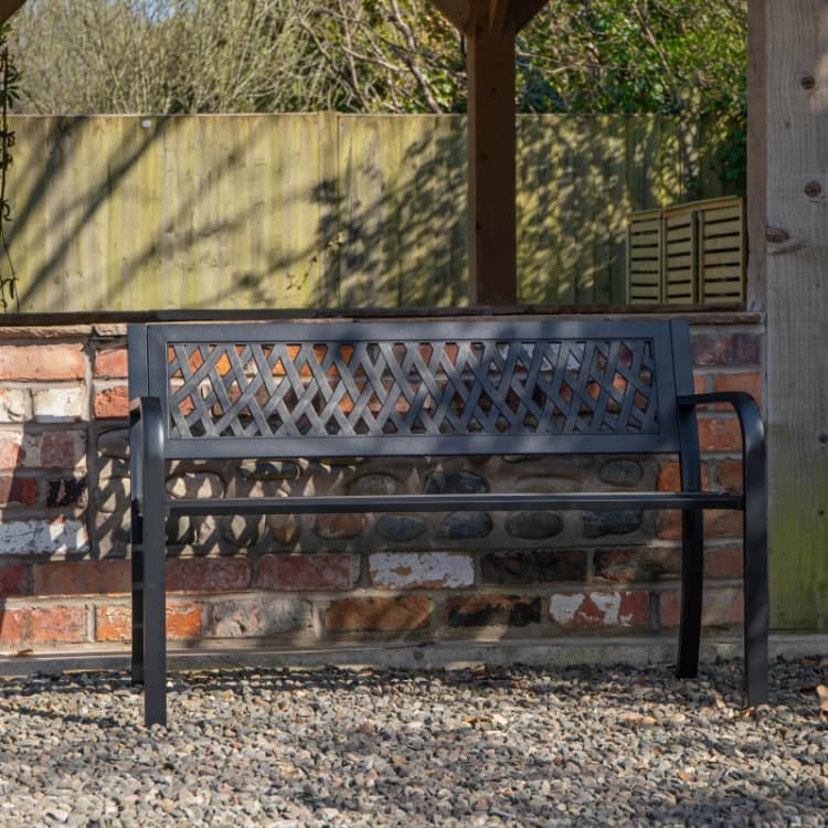 Image of Keswick 2 Seater Outdoor Modern Lattice Design Metal Garden Patio Bench