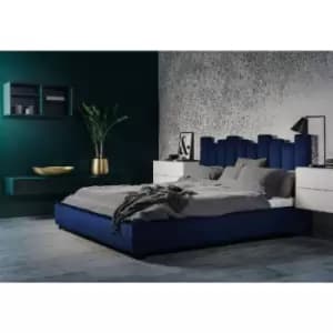 Image of Glexton Upholstered Beds - Plush Velvet, King Size Frame, Blue - Blue