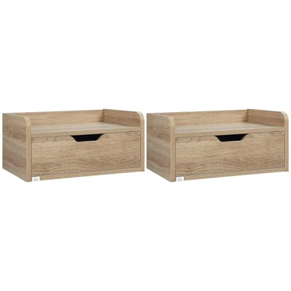 Image of Floating Bedside Table Set of 2 Nightstand with Drawer for Bedroom