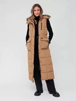 Image of Superdry Vintage Ll Everest Fur Gilet - Beige, Beige, Size 8, Women