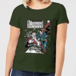 Image of DC Superman Action Comics Womens Christmas T-Shirt - Forest Green - L