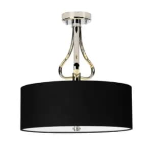 Image of IP44 3 Bulb Semi Flush Light Black LampShade Bulb Inc Chrome LED G9 3.5W