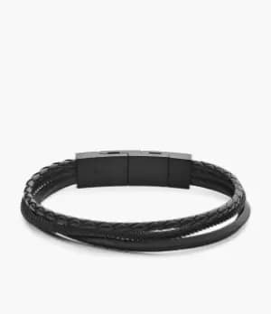 Image of Fossil Men Triple-Strand Black Leather Bracelet