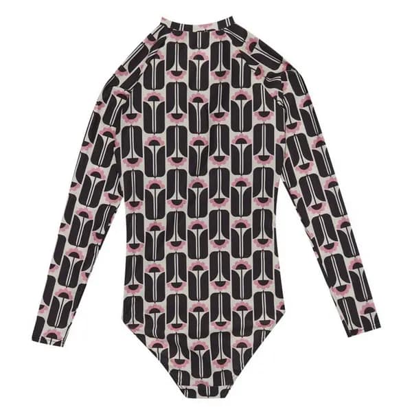 Image of Regatta Orla Kiely Long Sleeve Swimsuit - Black Tall Flowers 16