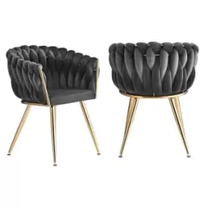 Image of Roma Knot Velvet Upholstered Dining Chair Set of 2 - Grey - Grey