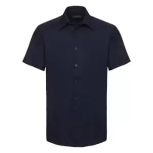 Image of Russell Collection Mens Short Sleeve Easy Care Tailored Oxford Shirt (18.5inch) (Bright Navy)