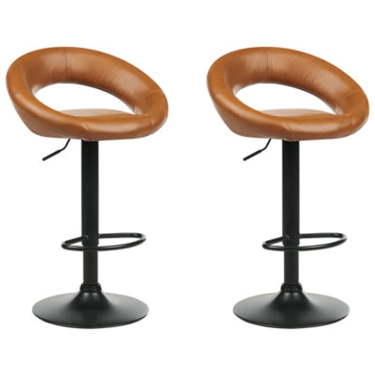 Image of Beliani Set Of 2 Bar Chairs Peoria Faux Leather Swivel Golden Brown