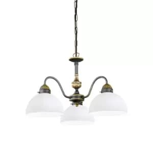 Image of Nonna Cottage Style Glass 3 Arm Chandelier Matt Antique Brass, 3x E27