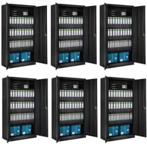 Image of TecTake 6 X Stainless Steel Filing Cabinet With 5 Shelves - Black