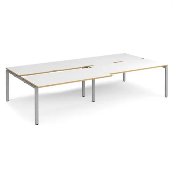 Image of Adapt Bench Desk 4 Person Rectangular Desks 3200mm With Sliding Tops White/Oak Tops With Silver Frames 1600mm Depth Adapt White/Oak STE3216-S-