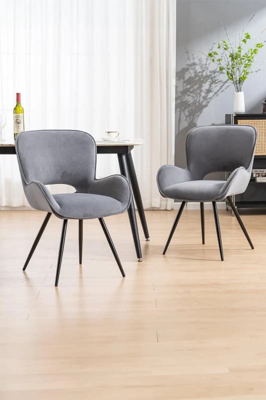 Image of More4Homes Set of 4 Lily Modern Velvet Dining Chair Padded Seat Metal Legs in Grey Grey Unisex