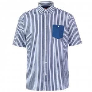 Image of Pierre Cardin Pocket Detail Striped Short Sleeve Shirt Mens - Dk Blue/Wht