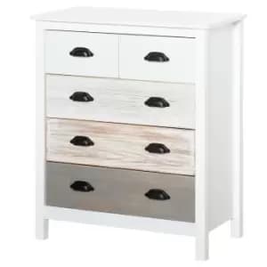 Image of Homcom 5 Storage Drawer Chest Rustic White Multi Tone