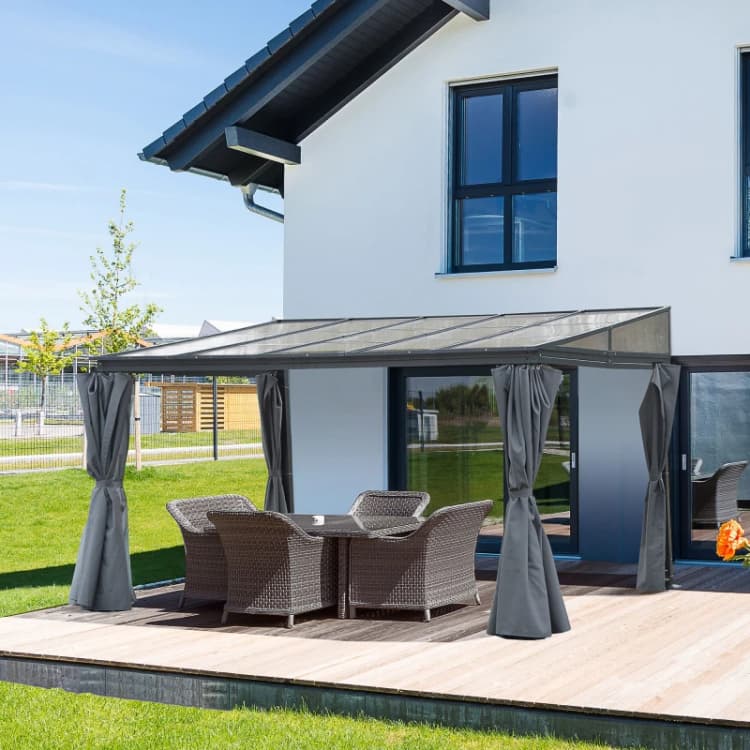 Image of Outsunny Outdoor Pergola Gazebo Party Tent Garden Sun Shelter 4 x 3m w/ Curtain - Outsunny 5056399123016