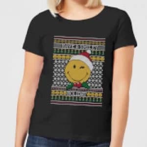 Image of Smiley World Have A Smiley Holiday Womens Christmas T-Shirt - Black - 3XL - Black