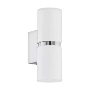 Image of Wall Light 2 x White Shades Chrome Banding & Back Plate Bulb GU10 2x3.3W Incl