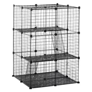 Image of Pet Playpen DIY Small Animal Cage Enclosure Metal Wire Fence 39 Panels with 3 Doors 2 Ramps for Kitten Bunny Chinchilla Pet Mink Black by PawHut