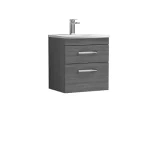 Image of Nuie Athena 500 Wall Hung 2-drawer Vanity & Curved Basin - Grey Woodgrain
