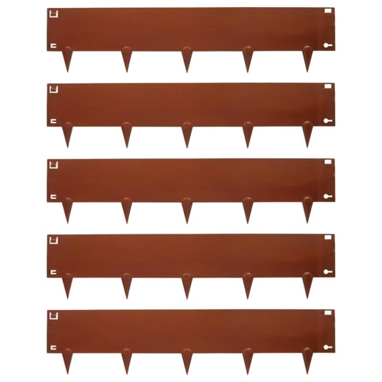 Image of Harbour Housewares 5pc Steel Lawn Edging Set - 5m x 16cm Brown
