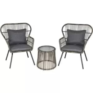 Image of Outsunny - 3 pcs Webbed pe Rattan Outdoor Patio Set w/ Cushions Steel Frame Grey - Grey