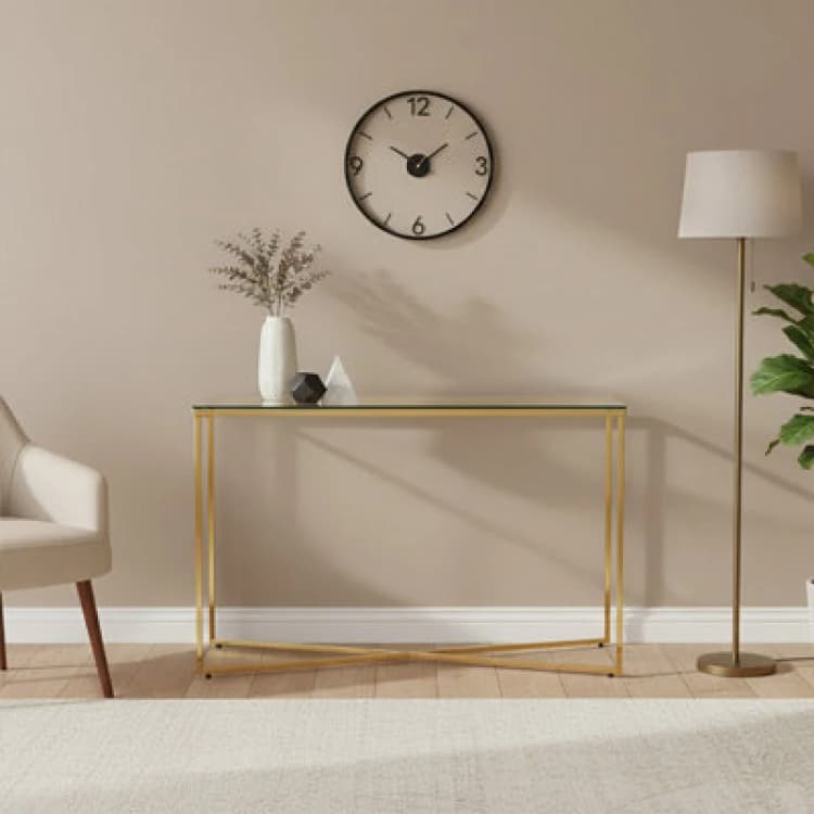 Image of Premier Housewares Versatile Finish Cross Base Console Table, Contemporary Hallway Table, Functional Table For Livingroom Gold