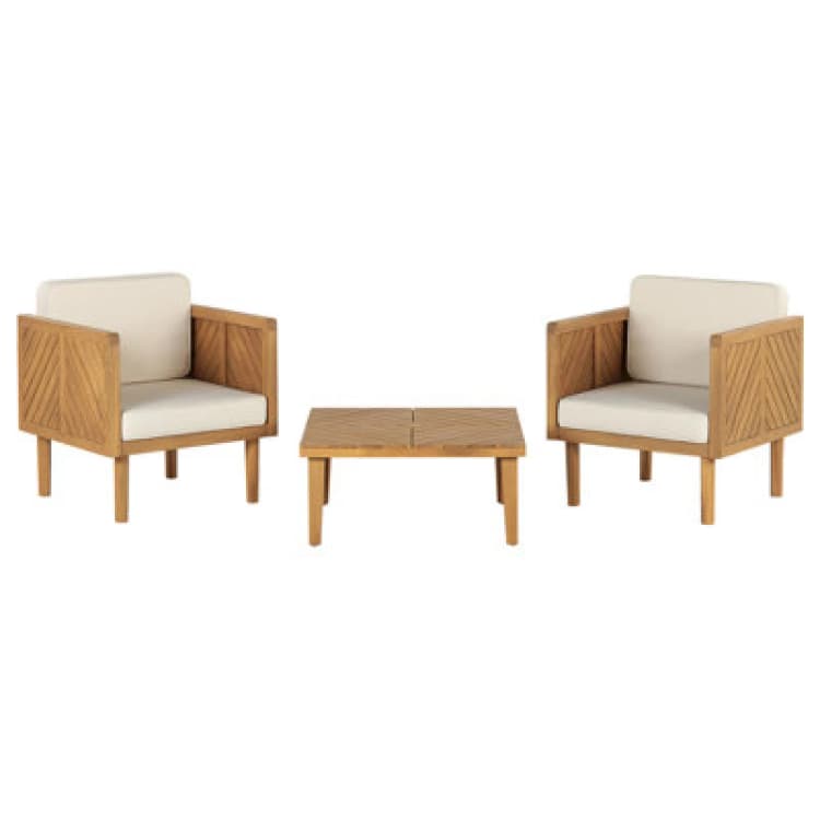Image of Beliani Bistro Set With Cushions Baratti Acacia Wood Brown