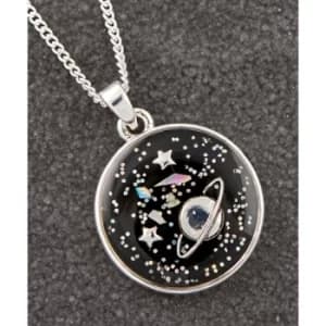 Image of Midnight Sparkle Silver Plated Round Planet Necklace