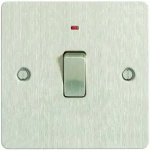 Image of Wickes 20A Light Switch + LED 1 Gang Brushed Steel Ultra Flat Plate
