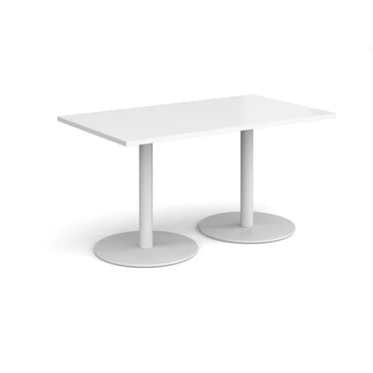 Image of Monza Rectangular Cafe and Bistro Dining Table with Flat Round White Base - Top 1400mm x 800mm - White
