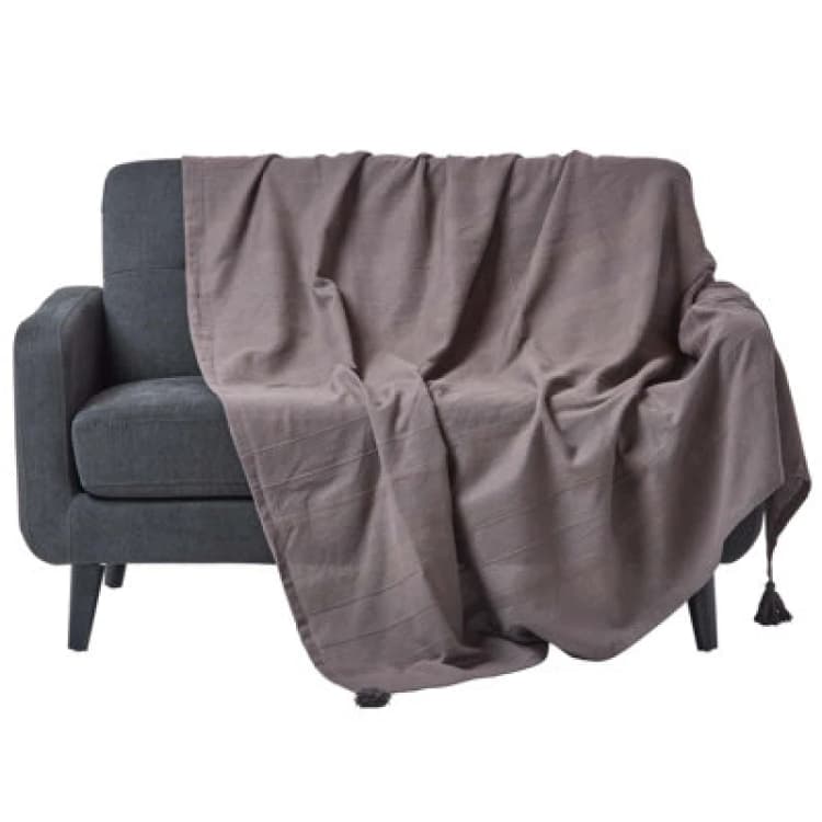 Image of Homescapes Cotton Rajput Ribbed Throw Grey