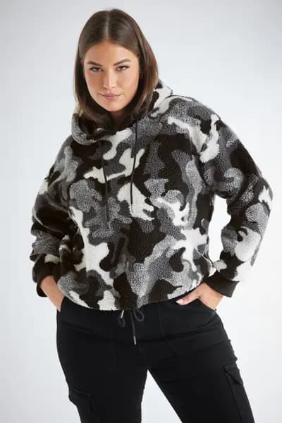 Image of Yours Teddy Borg Cropped Fleece Hoodie Grey