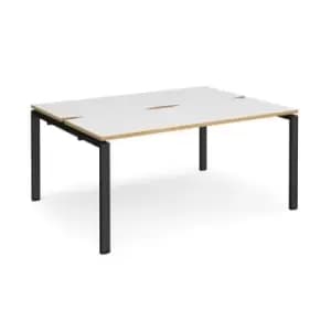 Image of Bench Desk 2 Person Rectangular Desks 1600mm White/Oak Tops With Black Frames 1200mm Depth Adapt