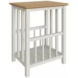 Image of Taberno Magazine Rack Linen White Solid Oak Side Table Coffee Stand Assembled - White
