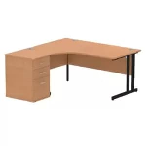 Image of Impulse 1600mm Left Crescent Office Desk Oak Top Black Cantilever Leg Workstation 600 Deep Desk High Pedestal