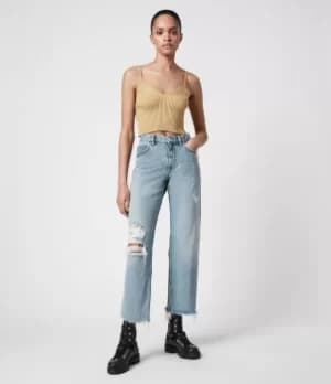 Image of AllSaints Womens April High-Rise Boyfriend Jeans, Light Indigo, Size: 29