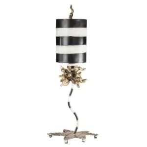 Image of Table Lamp Gold Leaf Black & Cream Stripes LED E27 60W Bulb