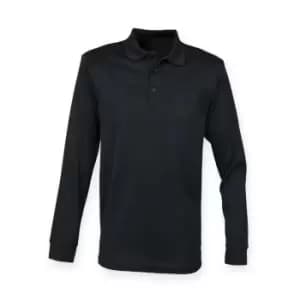 Image of Henbury Adults Unisex Long Sleeve Coolplus Piqu Polo Shirt (3XL) (Black)