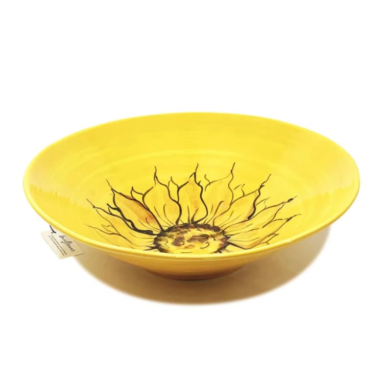 Image of Verano Spanish Ceramics Sunflower Hand Painted Ceramic Yellow Kitchen Dining Large Conical Bowl (Diam) 37cm Yellow