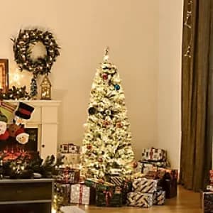 Image of Homcom Artificial Christmas Tree Green with Snow Flocked