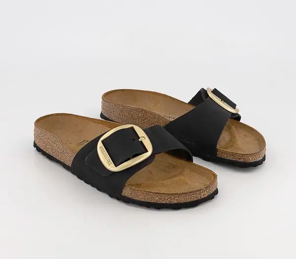 Image of Birkenstock Womens Madrid Big Buckle Sandals Black Nubuck, 3