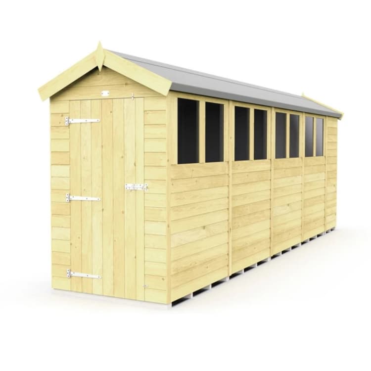 Image of Buttercup Farm 4 x 19 Feet Apex Shed - Single Door W/ Windows - L560 x W118 x H217cm in Brown Brown Unisex