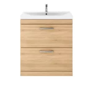 Image of Nuie Athena 800 Floor Standing 2-drawer Vanity & Thin-edge Basin - Natural Oak