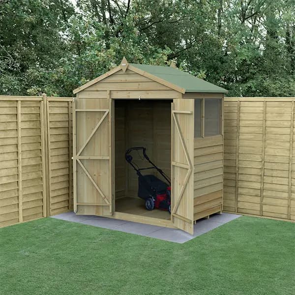 Image of 6' x 4' Forest 4Life 25yr Guarantee Overlap Pressure Treated Double Door Apex Wooden Shed (1.99m x 1.23m)